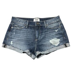 PAIGE Distressed Rolled Hem Denim Jimmy Shorts Women’s Sz 27
